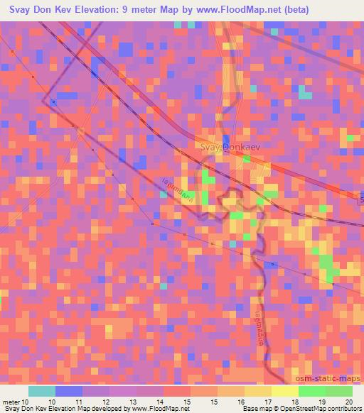 Svay Don Kev,Cambodia Elevation Map