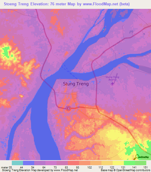 Stoeng Treng,Cambodia Elevation Map