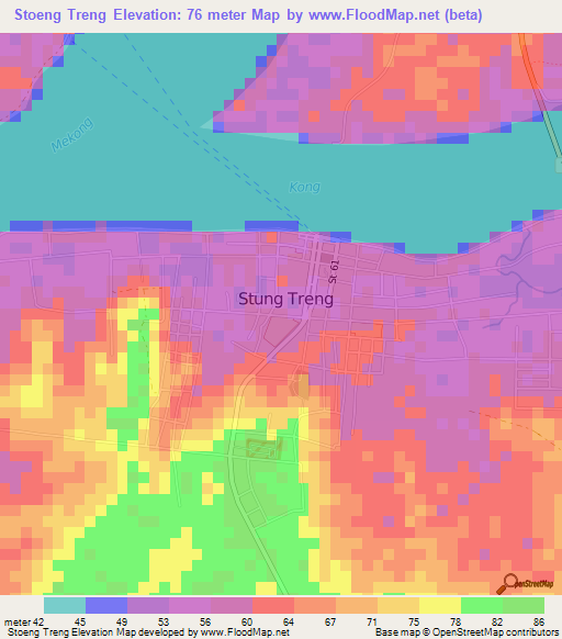 Stoeng Treng,Cambodia Elevation Map