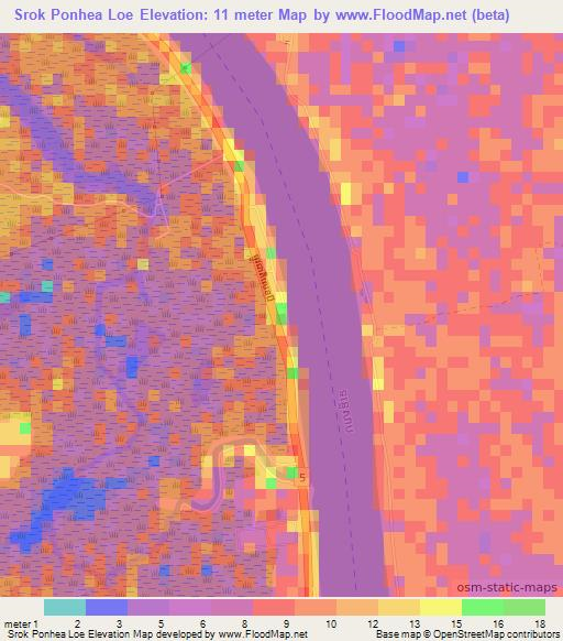 Srok Ponhea Loe,Cambodia Elevation Map