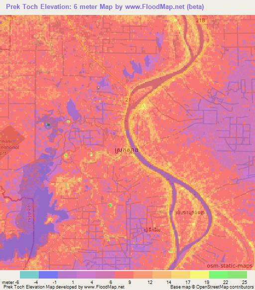 Prek Toch,Cambodia Elevation Map