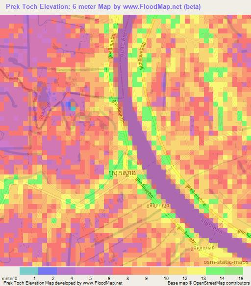 Prek Toch,Cambodia Elevation Map