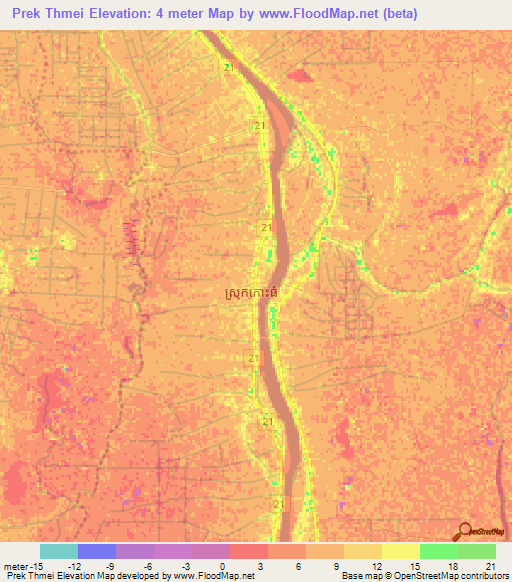 Prek Thmei,Cambodia Elevation Map