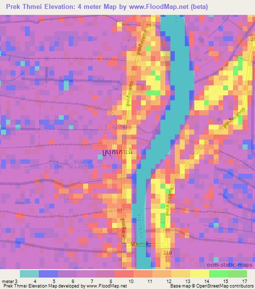 Prek Thmei,Cambodia Elevation Map