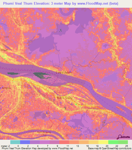 Phumi Veal Thum,Cambodia Elevation Map