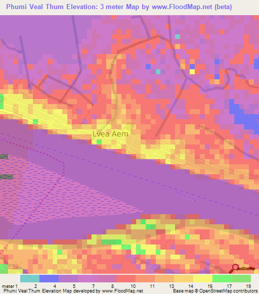 Phumi Veal Thum,Cambodia Elevation Map