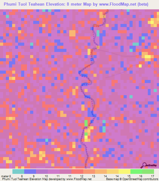 Phumi Tuol Teahean,Cambodia Elevation Map