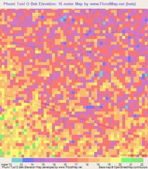 Phumi Tuol O Bek,Cambodia Elevation Map