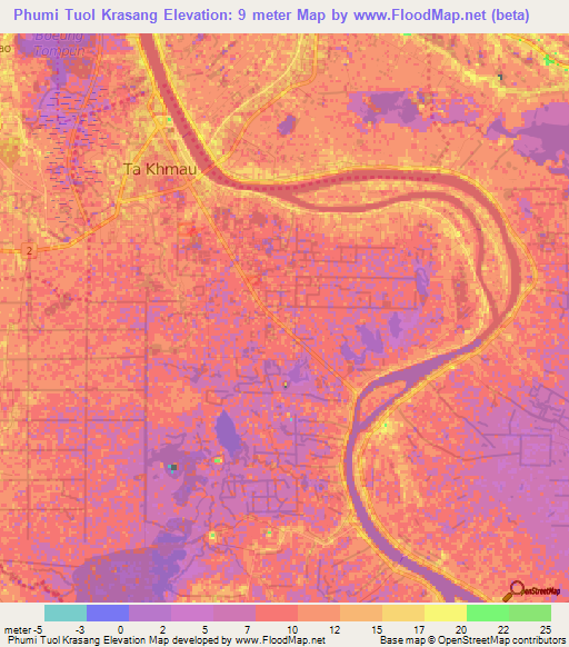 Phumi Tuol Krasang,Cambodia Elevation Map