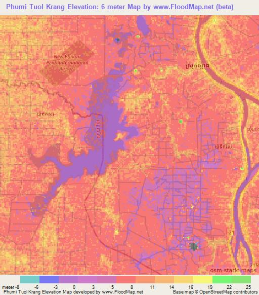 Phumi Tuol Krang,Cambodia Elevation Map