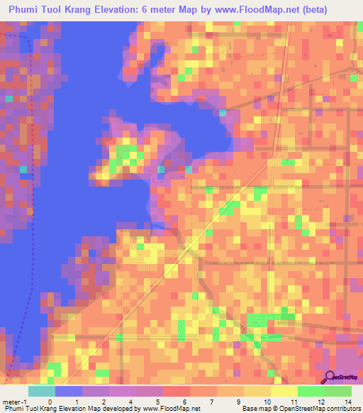 Phumi Tuol Krang,Cambodia Elevation Map