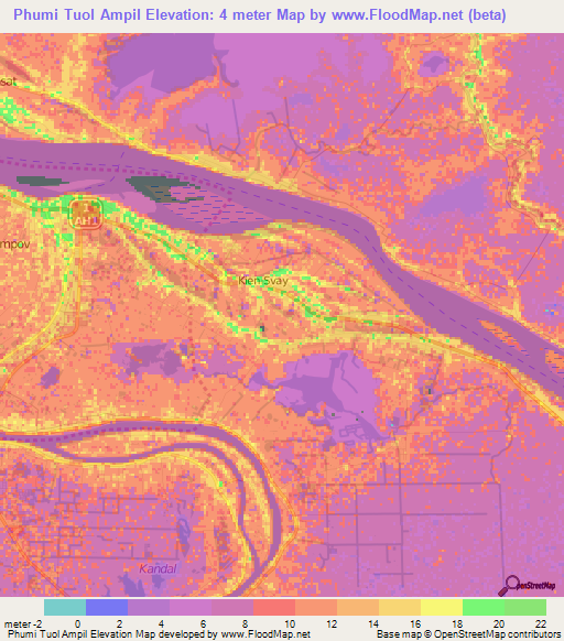 Phumi Tuol Ampil,Cambodia Elevation Map