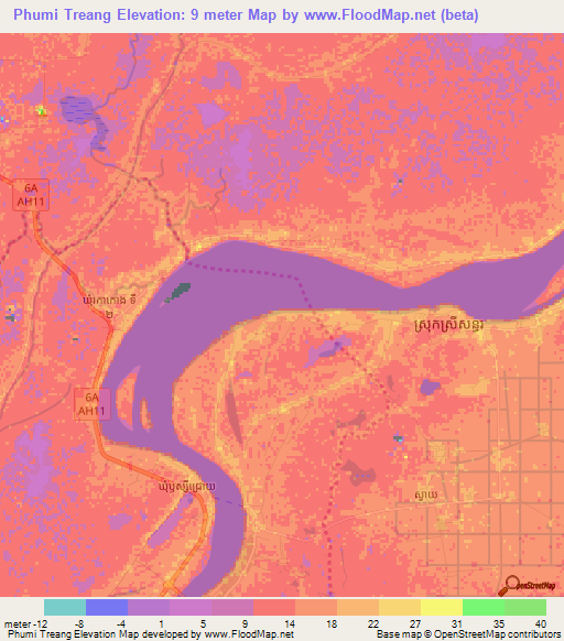 Phumi Treang,Cambodia Elevation Map