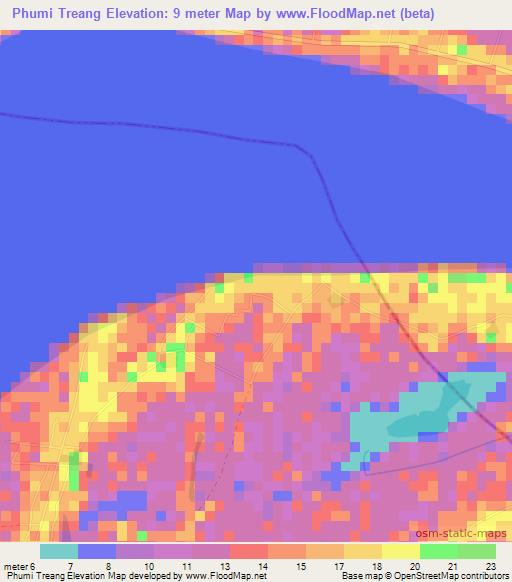 Phumi Treang,Cambodia Elevation Map