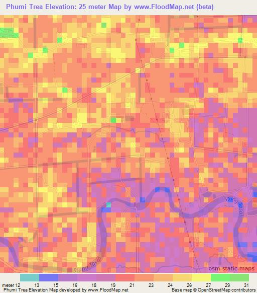 Phumi Trea,Cambodia Elevation Map