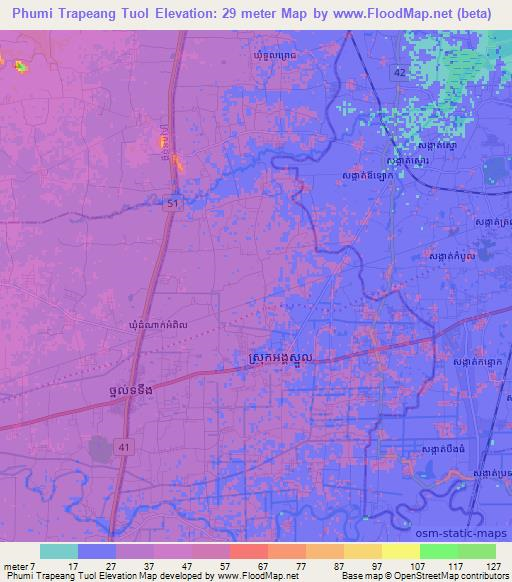 Phumi Trapeang Tuol,Cambodia Elevation Map