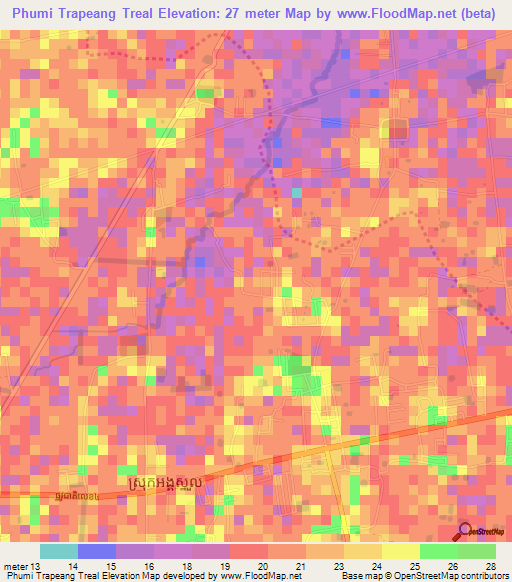 Phumi Trapeang Treal,Cambodia Elevation Map