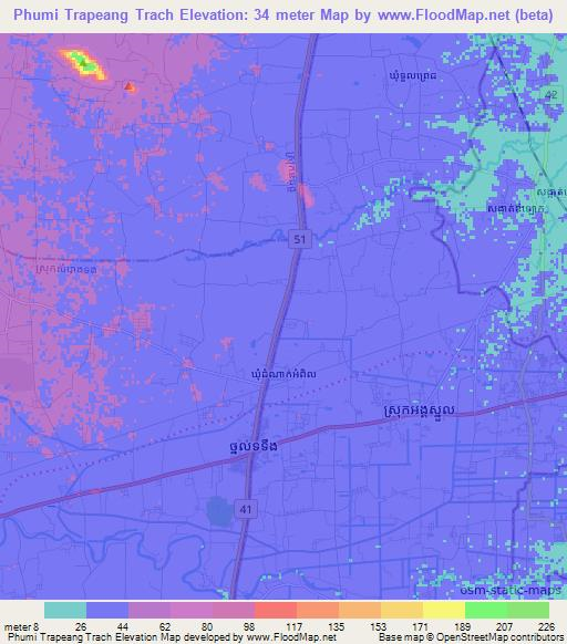 Phumi Trapeang Trach,Cambodia Elevation Map