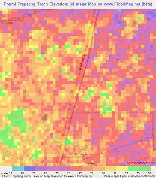 Phumi Trapeang Trach,Cambodia Elevation Map