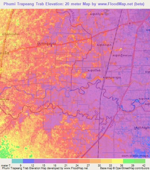 Phumi Trapeang Trab,Cambodia Elevation Map