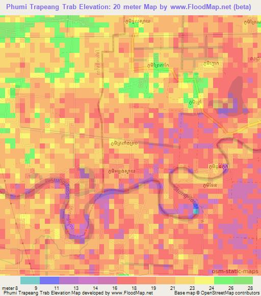 Phumi Trapeang Trab,Cambodia Elevation Map