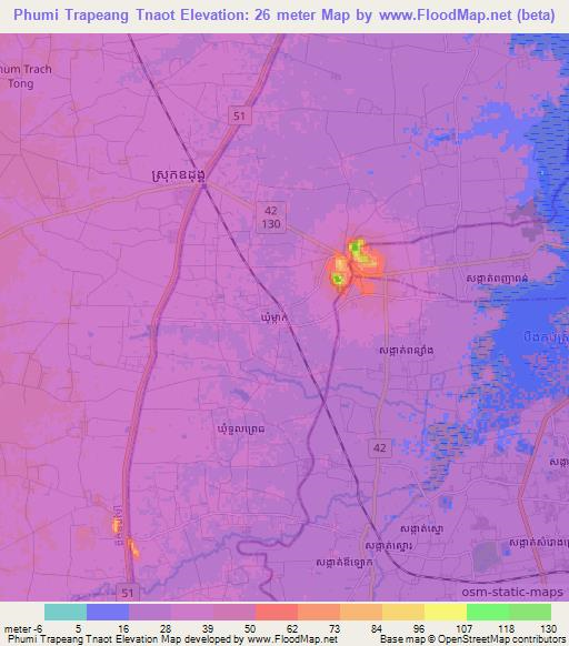 Phumi Trapeang Tnaot,Cambodia Elevation Map