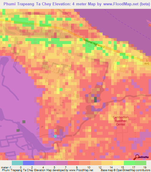 Phumi Trapeang Ta Chey,Cambodia Elevation Map