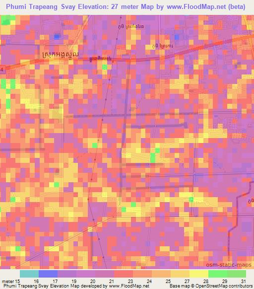 Phumi Trapeang Svay,Cambodia Elevation Map