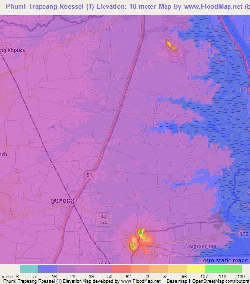 Phumi Trapeang Roessei (1),Cambodia Elevation Map
