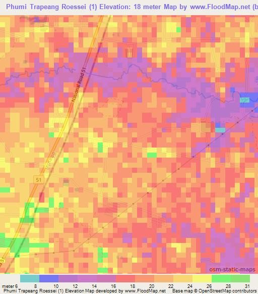 Phumi Trapeang Roessei (1),Cambodia Elevation Map