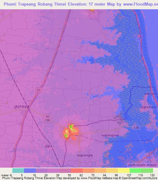 Phumi Trapeang Robang Thmei,Cambodia Elevation Map