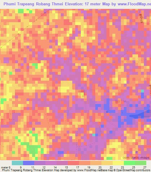 Phumi Trapeang Robang Thmei,Cambodia Elevation Map