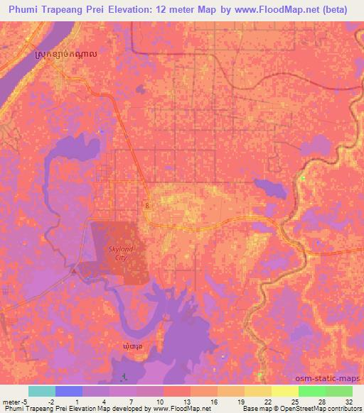 Phumi Trapeang Prei,Cambodia Elevation Map