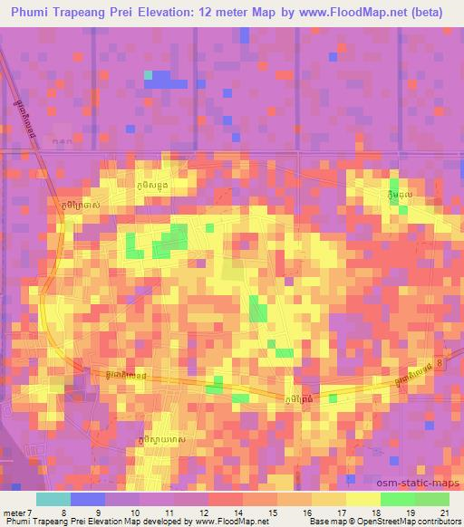 Phumi Trapeang Prei,Cambodia Elevation Map