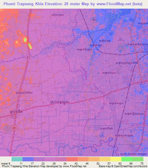 Phumi Trapeang Khla,Cambodia Elevation Map