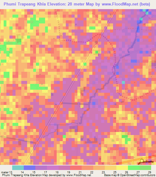 Phumi Trapeang Khla,Cambodia Elevation Map