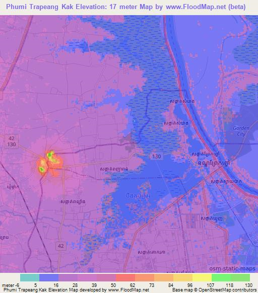 Phumi Trapeang Kak,Cambodia Elevation Map