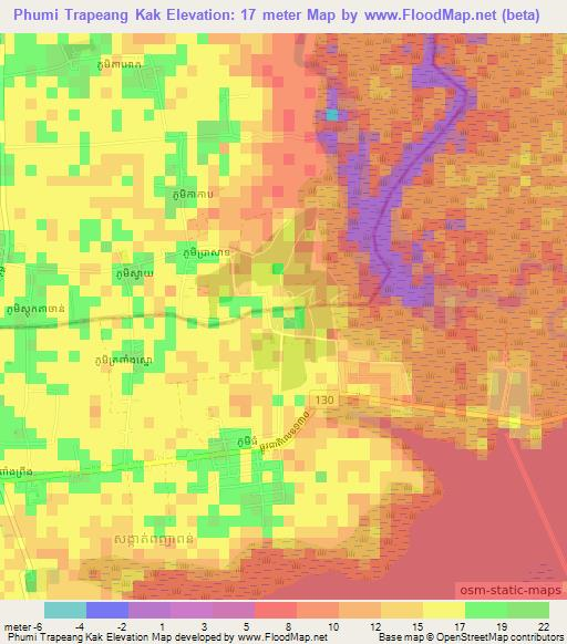 Phumi Trapeang Kak,Cambodia Elevation Map