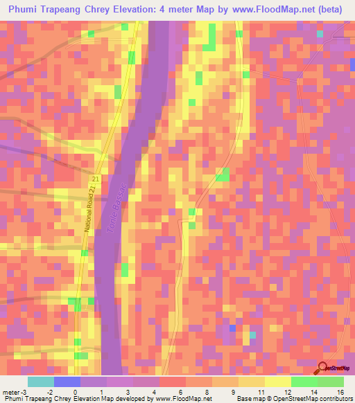 Phumi Trapeang Chrey,Cambodia Elevation Map