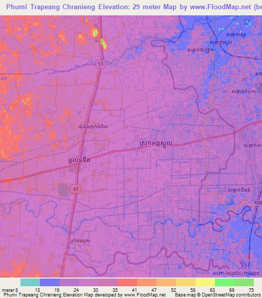 Phumi Trapeang Chranieng,Cambodia Elevation Map