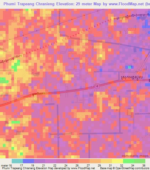 Phumi Trapeang Chranieng,Cambodia Elevation Map