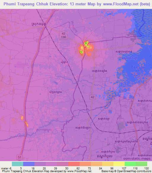 Phumi Trapeang Chhuk,Cambodia Elevation Map