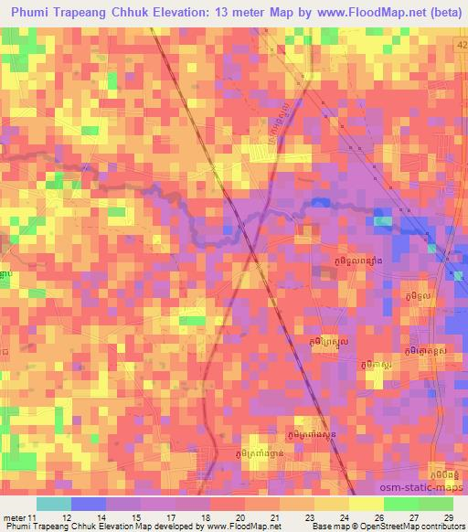 Phumi Trapeang Chhuk,Cambodia Elevation Map