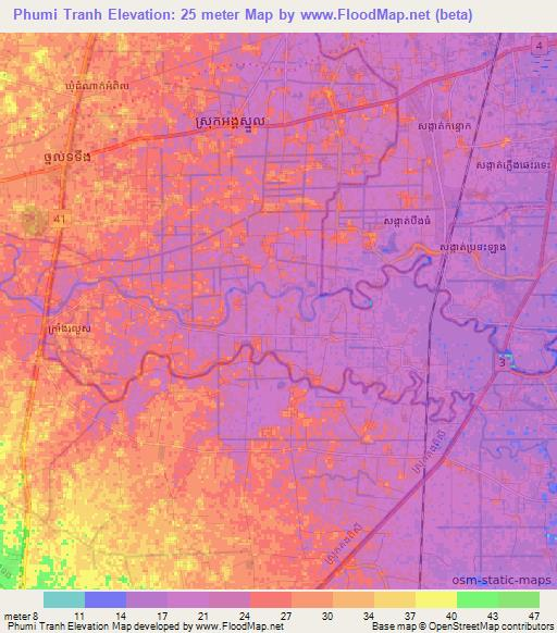 Phumi Tranh,Cambodia Elevation Map