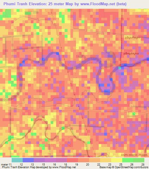 Phumi Tranh,Cambodia Elevation Map