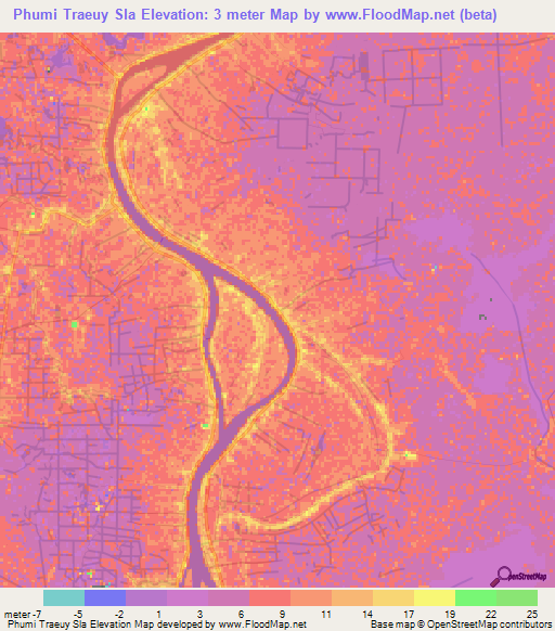 Phumi Traeuy Sla,Cambodia Elevation Map