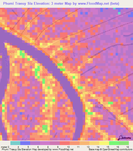 Phumi Traeuy Sla,Cambodia Elevation Map