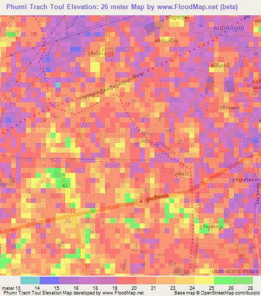 Phumi Trach Toul,Cambodia Elevation Map