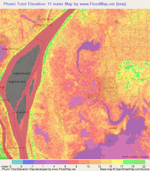 Phumi Totol,Cambodia Elevation Map