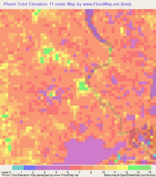 Phumi Totol,Cambodia Elevation Map